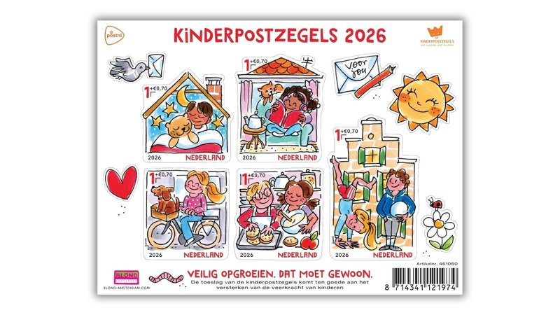 Kinderpostzegels 2026 ontworpen door Blond Amsterdam